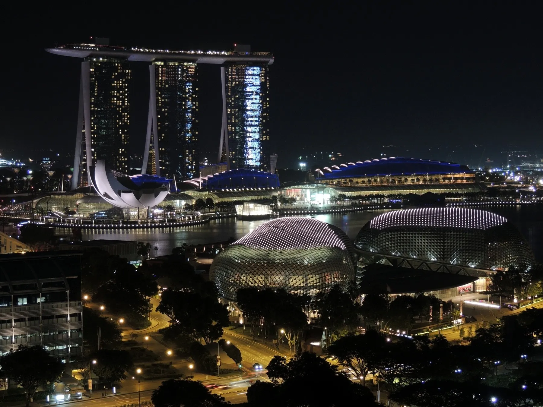 Night view of Marina Bay Sands from the Fairmont Singapore