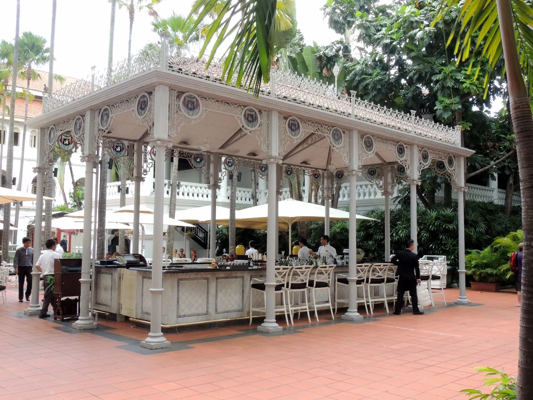 The outdoor bar at Raffles Hotel in Singapore
